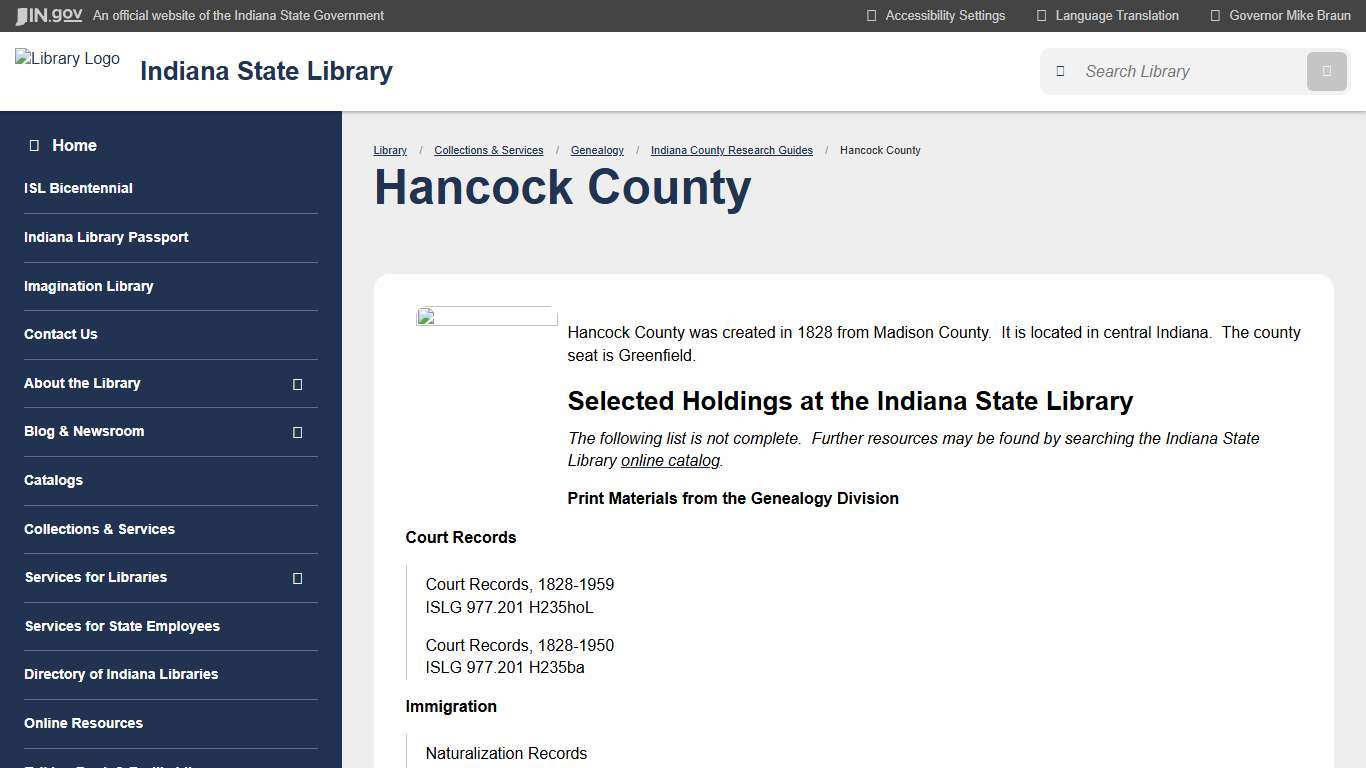 Indiana State Library: Hancock County